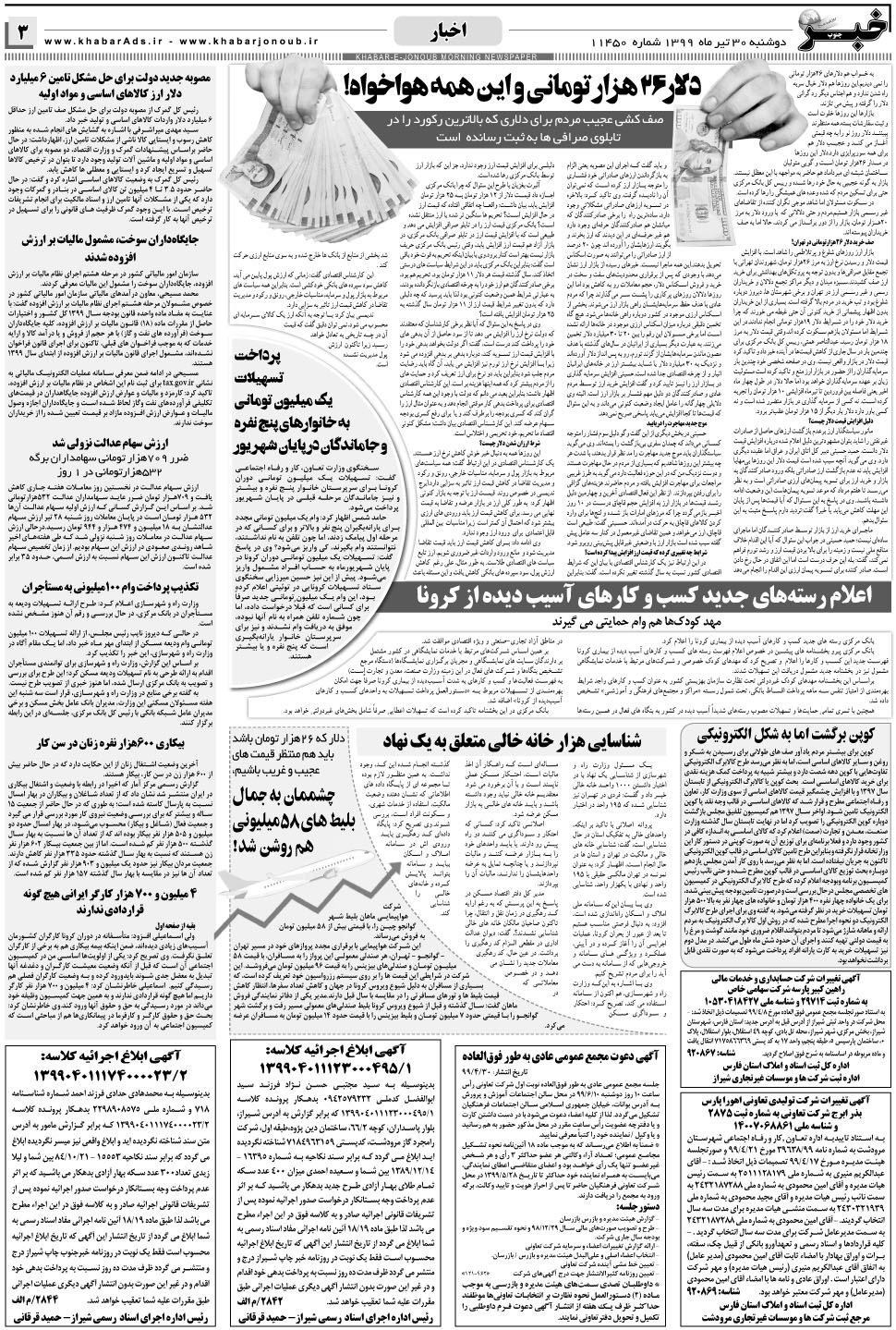 مشاهده صفحه ۳ روزنامه خبرجنوب تاریخ ۳۰  سال ۱۳۹۹
