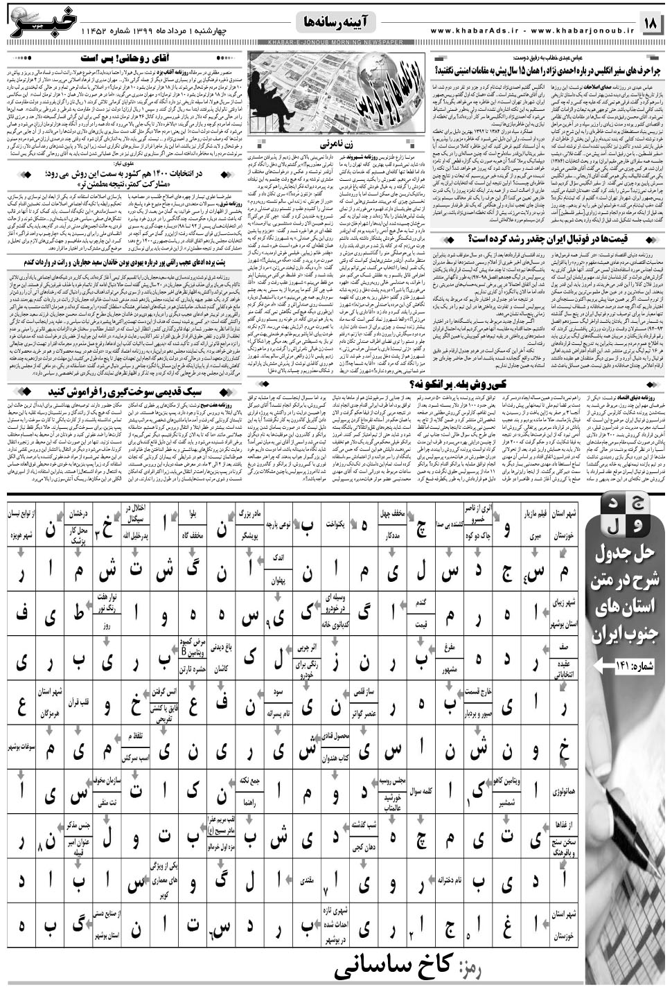 مشاهده صفحه ۱۸ روزنامه خبرجنوب تاریخ ۱  سال ۱۳۹۹