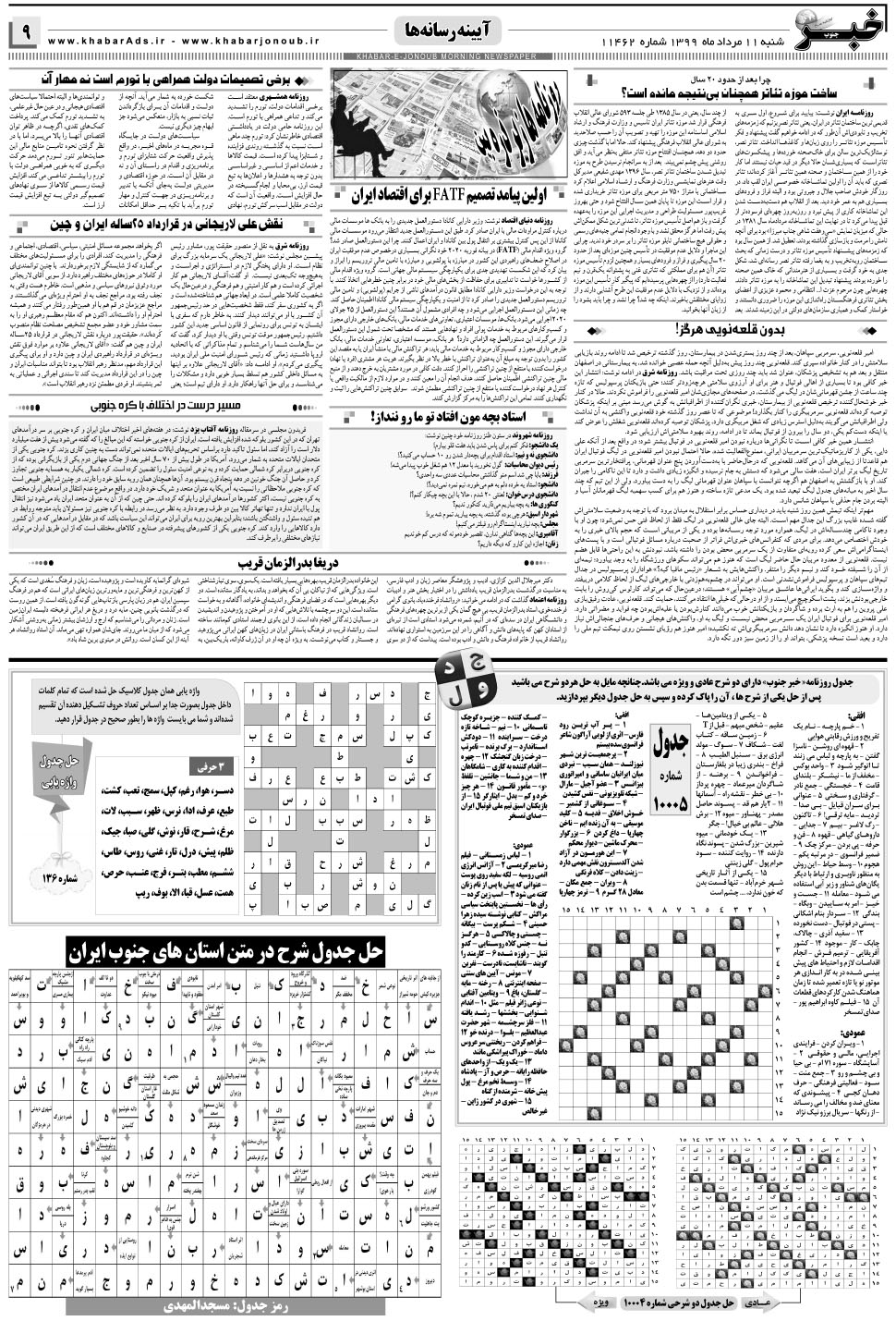 مشاهده صفحه ۹ روزنامه خبرجنوب تاریخ ۱۱  سال ۱۳۹۹