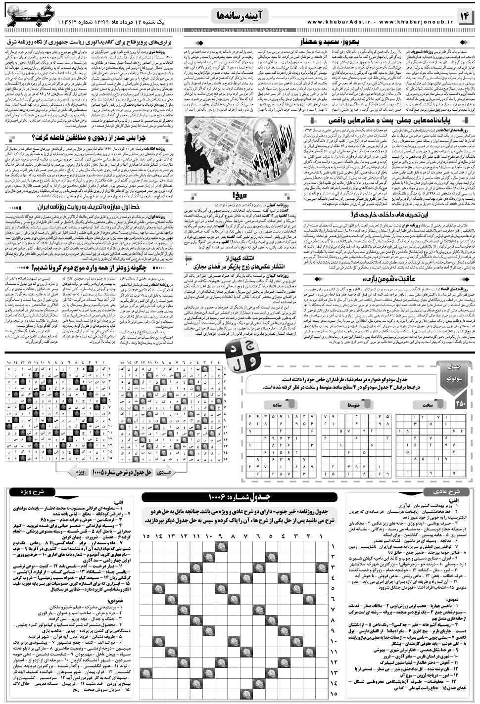 مشاهده صفحه ۱۴ روزنامه خبرجنوب تاریخ ۱۲  سال ۱۳۹۹