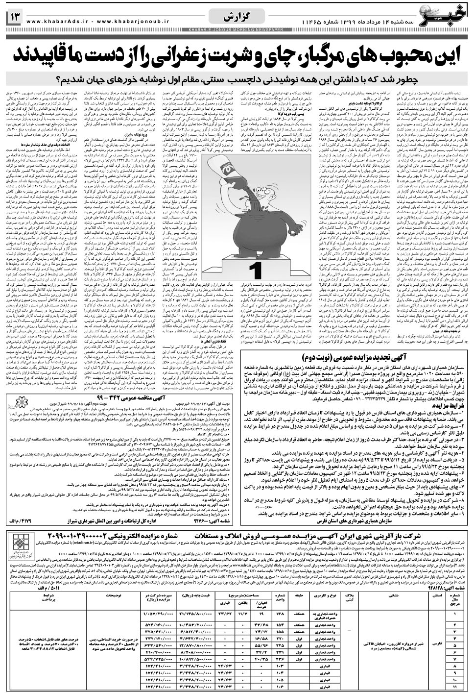مشاهده صفحه ۱۳ روزنامه خبرجنوب تاریخ ۱۴  سال ۱۳۹۹
