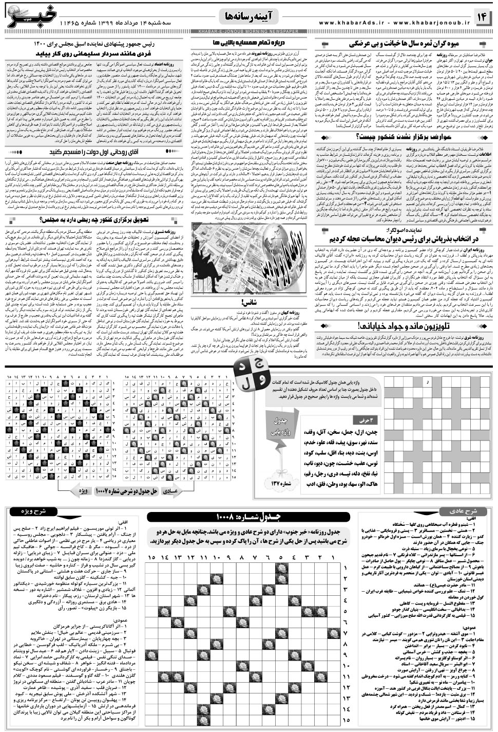 مشاهده صفحه ۱۴ روزنامه خبرجنوب تاریخ ۱۴  سال ۱۳۹۹