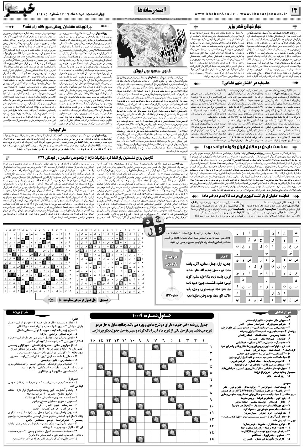 مشاهده صفحه ۱۴ روزنامه خبرجنوب تاریخ ۱۵  سال ۱۳۹۹