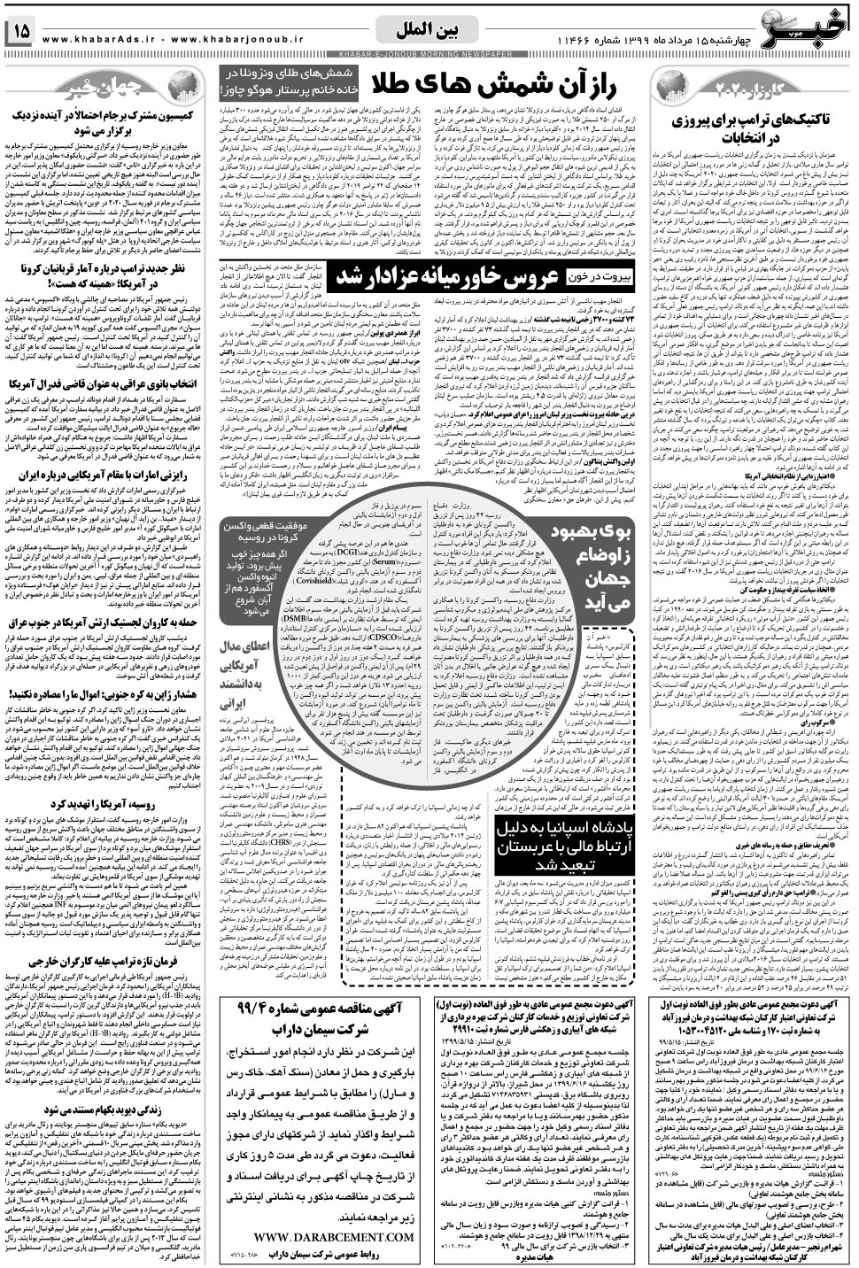 مشاهده صفحه ۱۵ روزنامه خبرجنوب تاریخ ۱۵  سال ۱۳۹۹