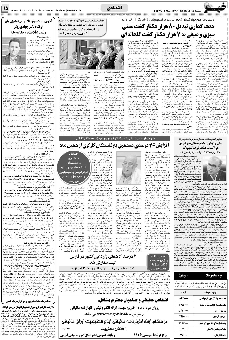 مشاهده صفحه ۱۵ روزنامه خبرجنوب تاریخ ۲۵  سال ۱۳۹۹