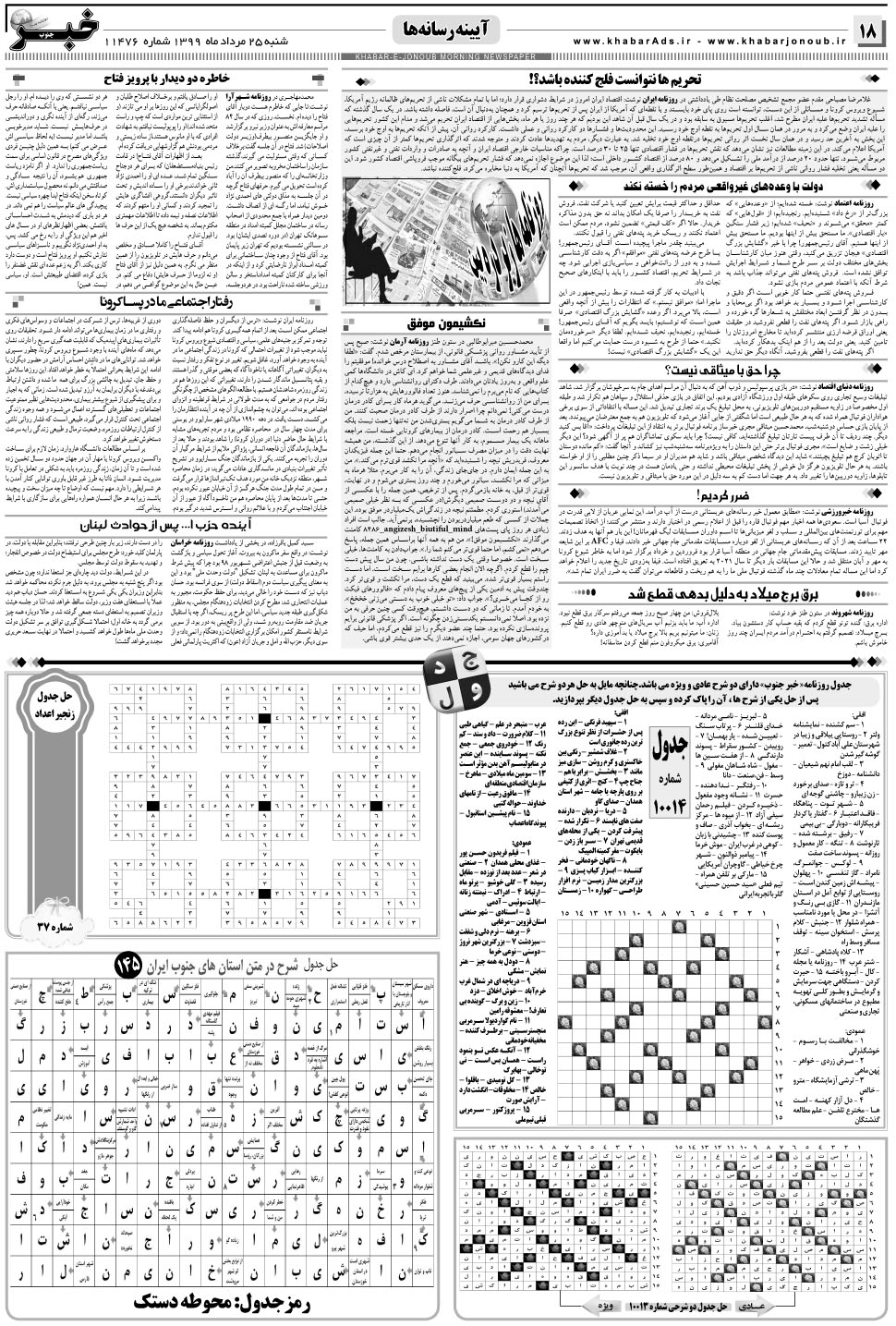 مشاهده صفحه ۱۸ روزنامه خبرجنوب تاریخ ۲۵  سال ۱۳۹۹