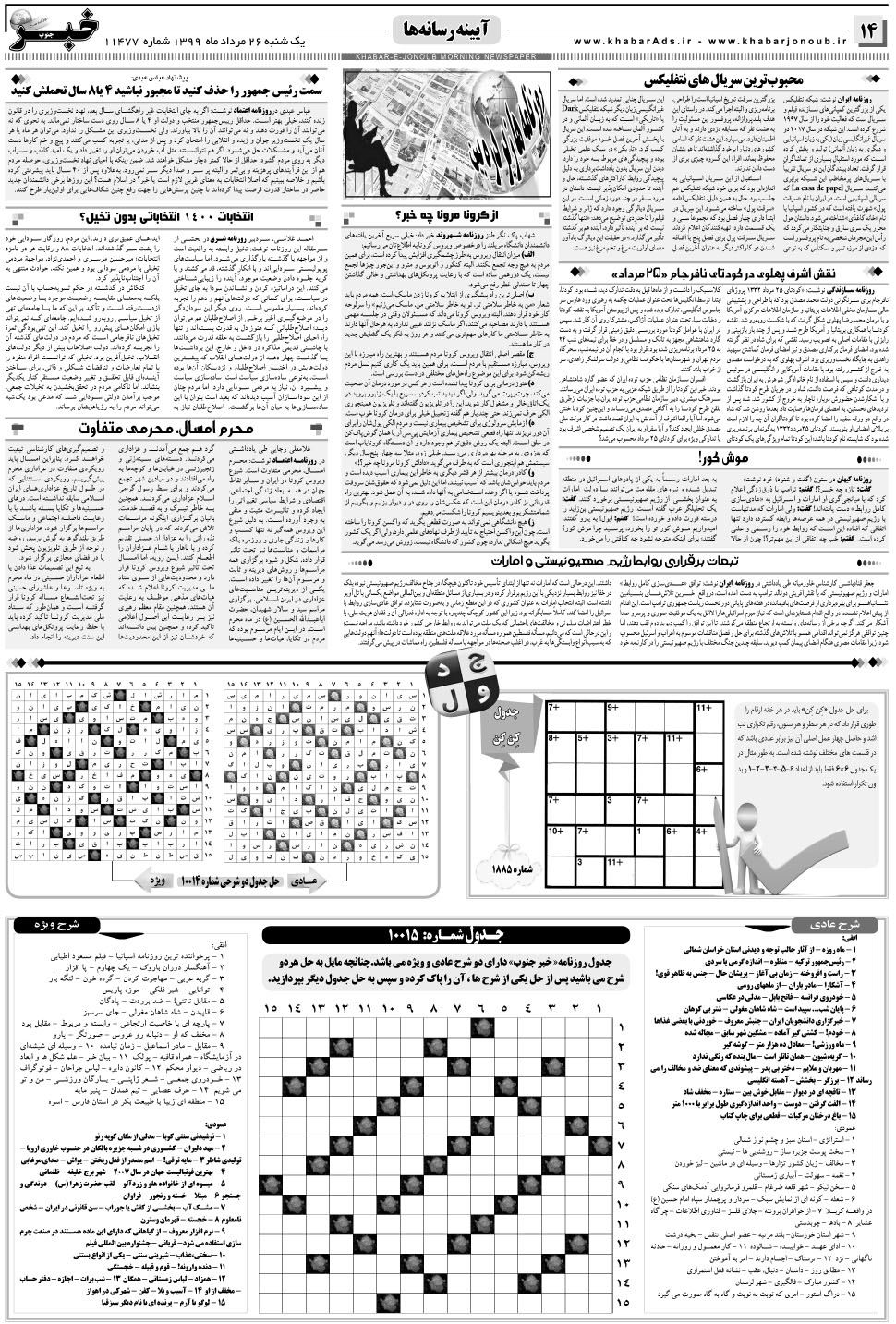 مشاهده صفحه ۱۴ روزنامه خبرجنوب تاریخ ۲۶  سال ۱۳۹۹