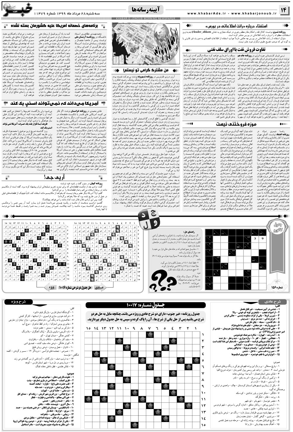مشاهده صفحه ۱۴ روزنامه خبرجنوب تاریخ ۲۸  سال ۱۳۹۹