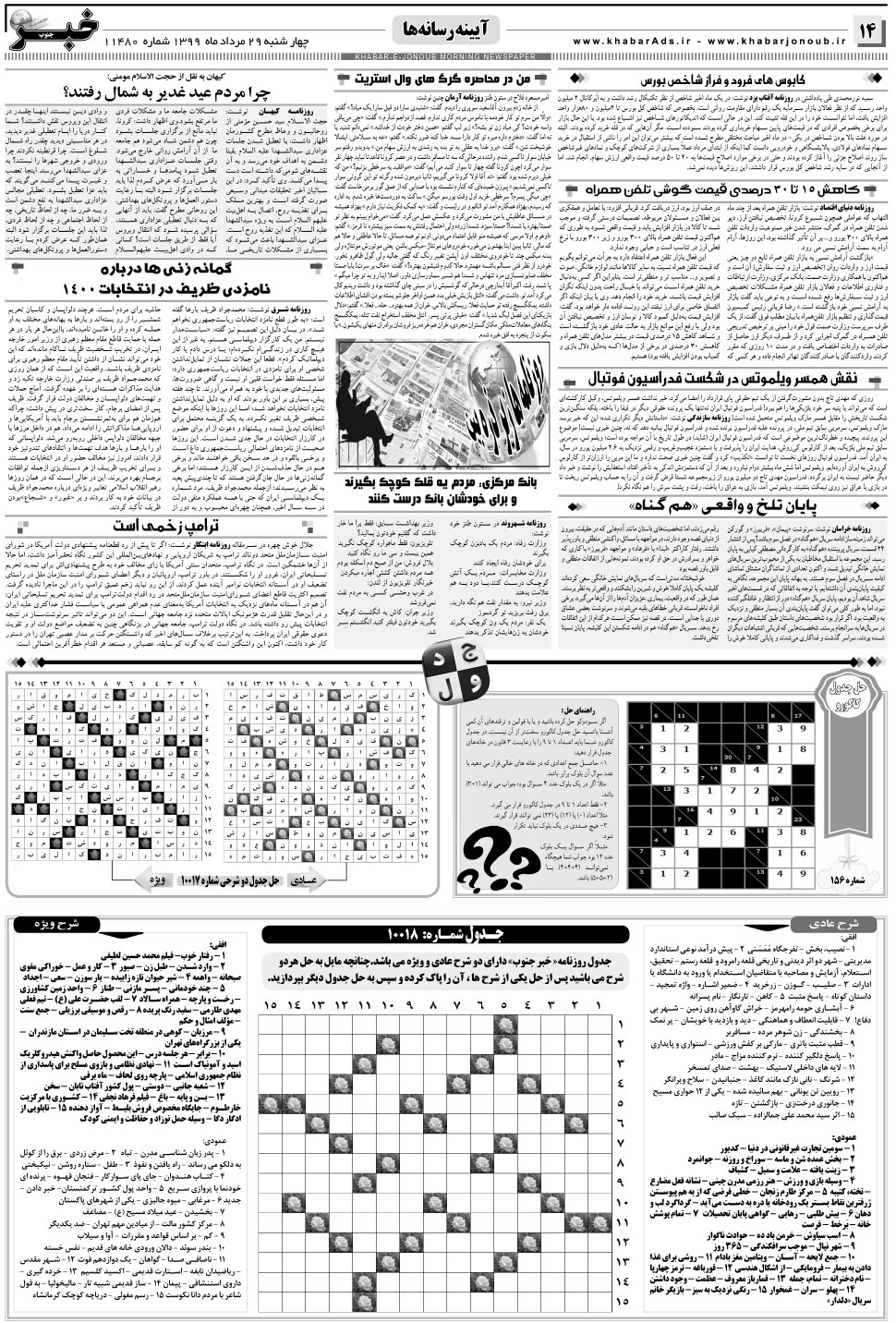مشاهده صفحه ۱۴ روزنامه خبرجنوب تاریخ ۲۹  سال ۱۳۹۹