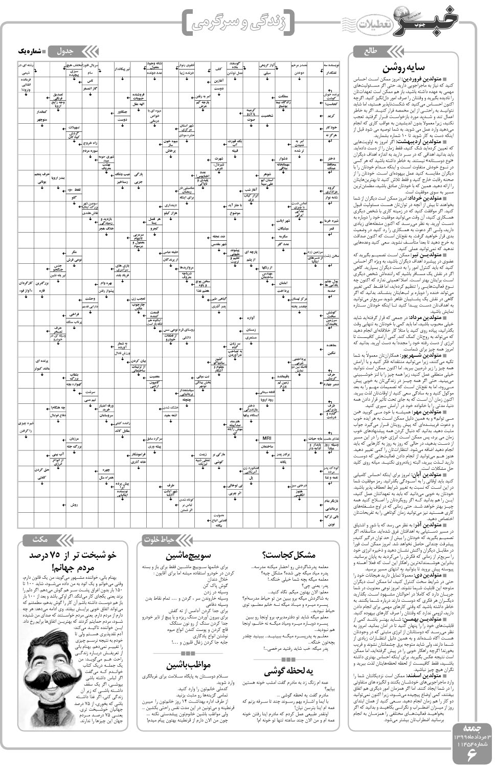 مشاهده صفحه ۶ روزنامه خبرجنوب تاریخ ۳  سال ۱۳۹۹