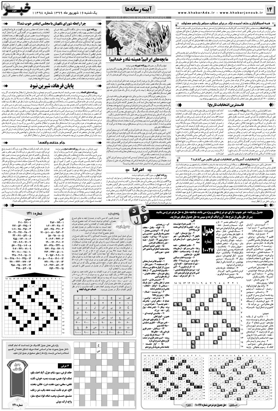 مشاهده صفحه ۱۴ روزنامه خبرجنوب تاریخ ۱۶  سال ۱۳۹۹