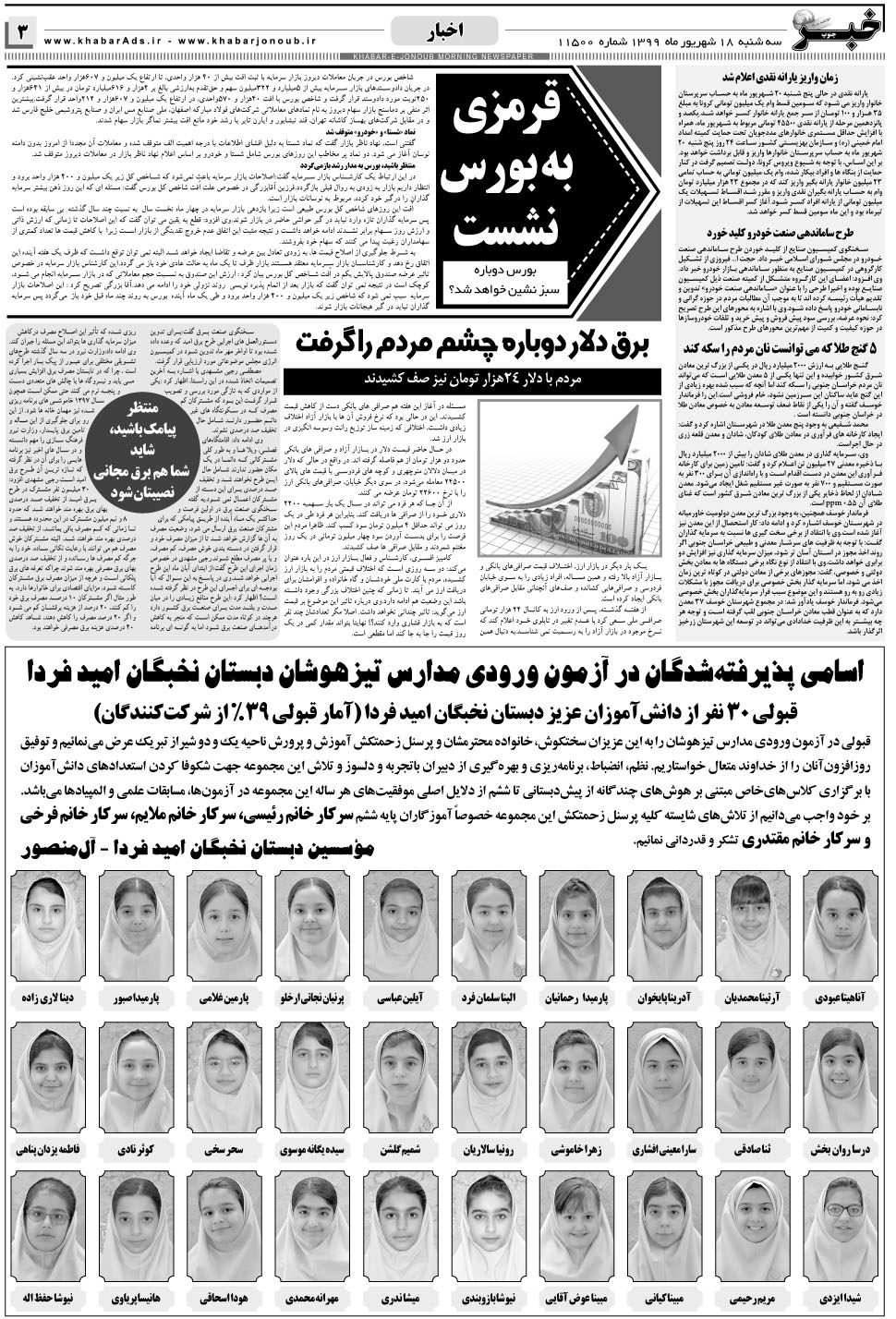 مشاهده صفحه ۳ روزنامه خبرجنوب تاریخ ۱۸  سال ۱۳۹۹