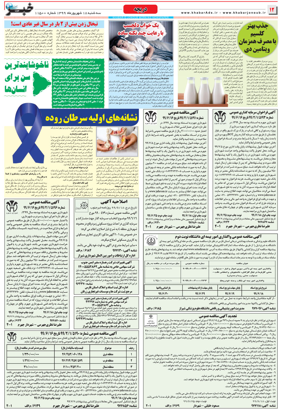 مشاهده صفحه ۱۲ روزنامه خبرجنوب تاریخ ۱۸  سال ۱۳۹۹