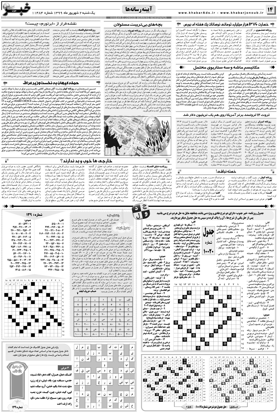 مشاهده صفحه ۱۴ روزنامه خبرجنوب تاریخ ۲  سال ۱۳۹۹