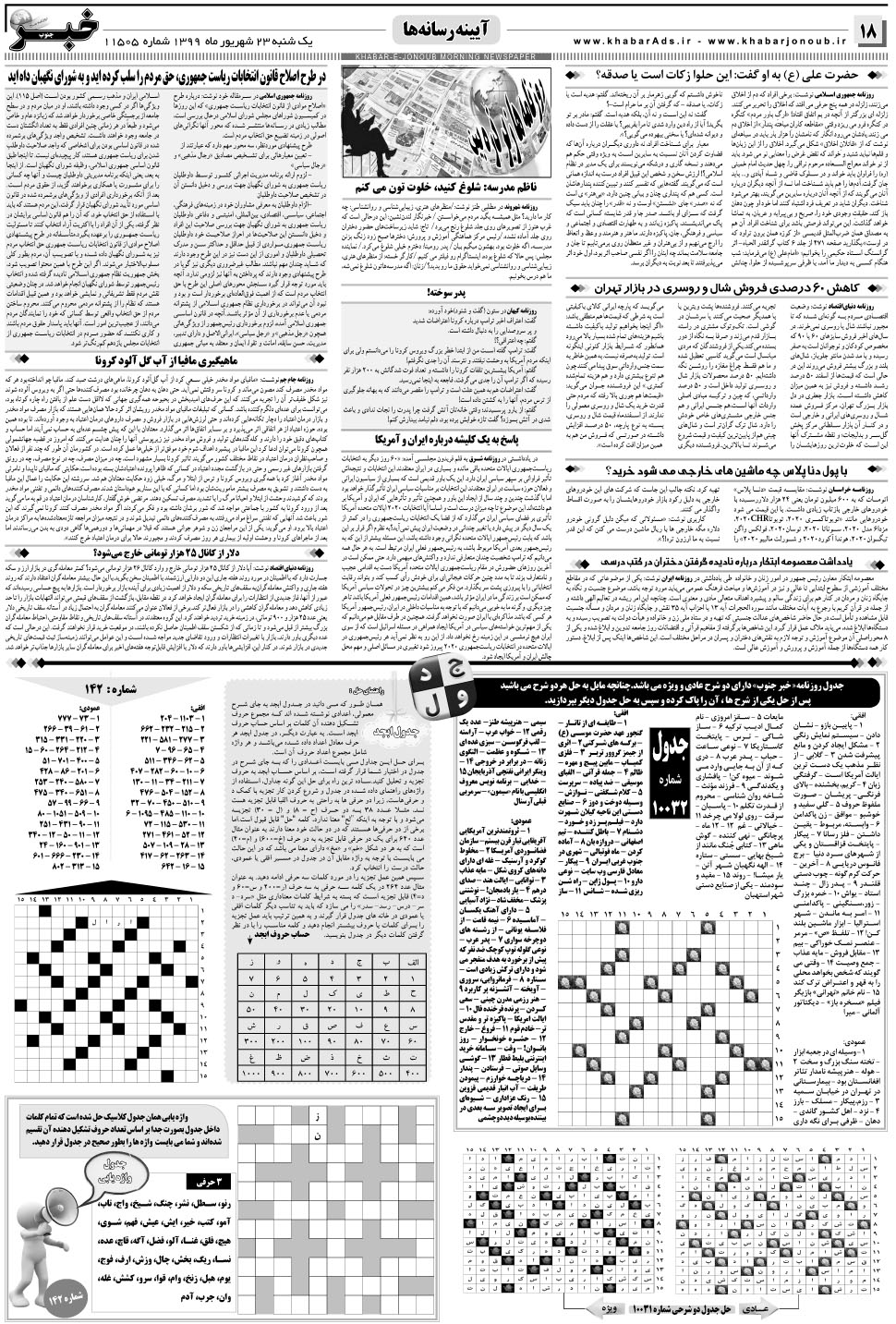 مشاهده صفحه ۱۸ روزنامه خبرجنوب تاریخ ۲۳  سال ۱۳۹۹