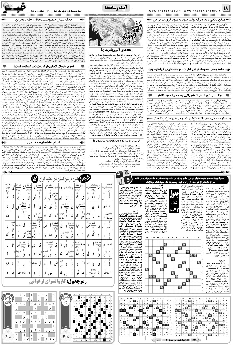 مشاهده صفحه ۱۸ روزنامه خبرجنوب تاریخ ۲۵  سال ۱۳۹۹