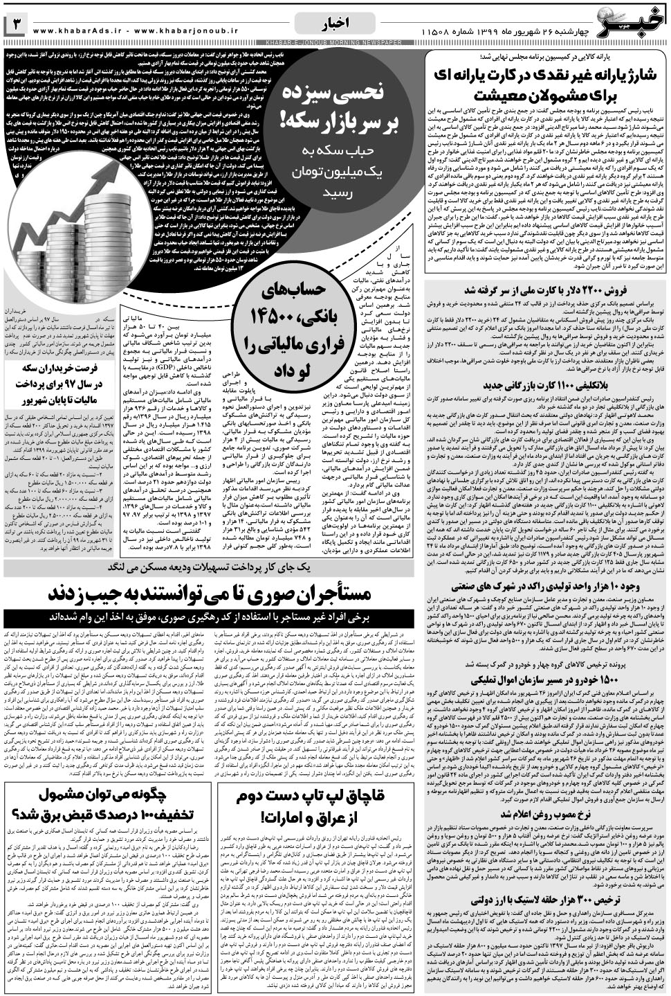 مشاهده صفحه ۳ روزنامه خبرجنوب تاریخ ۲۶  سال ۱۳۹۹