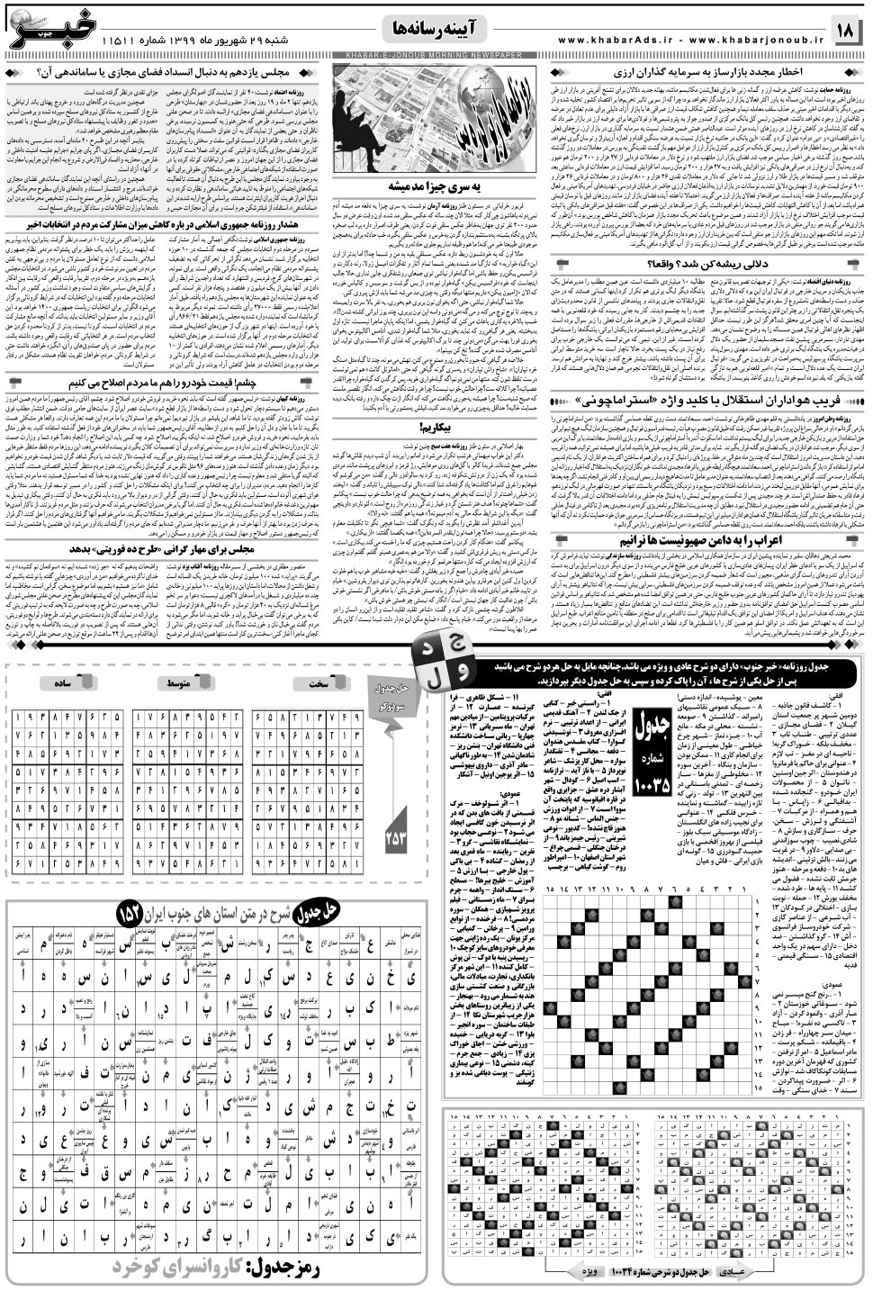 مشاهده صفحه ۱۸ روزنامه خبرجنوب تاریخ ۲۹  سال ۱۳۹۹