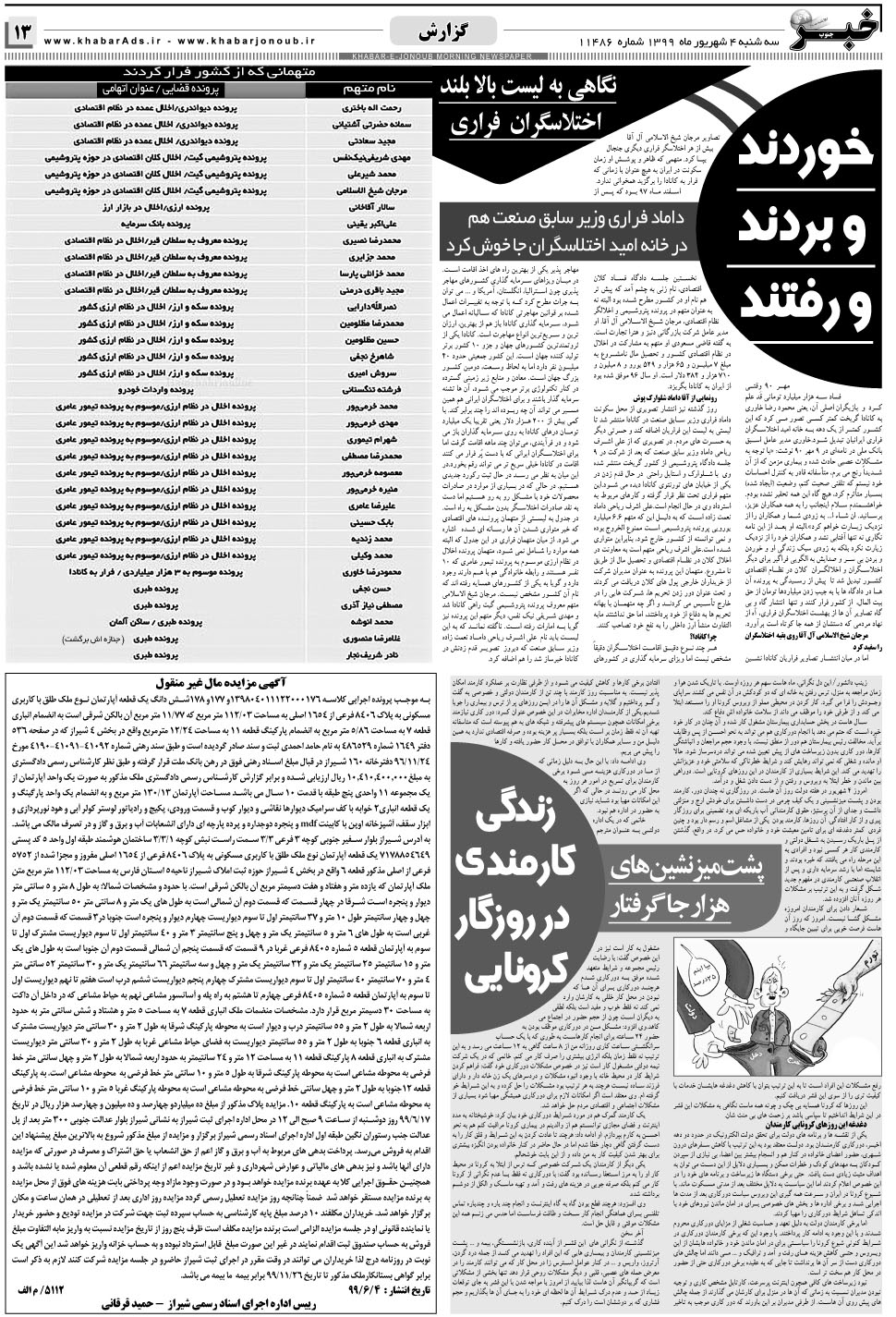 مشاهده صفحه ۱۳ روزنامه خبرجنوب تاریخ ۴  سال ۱۳۹۹