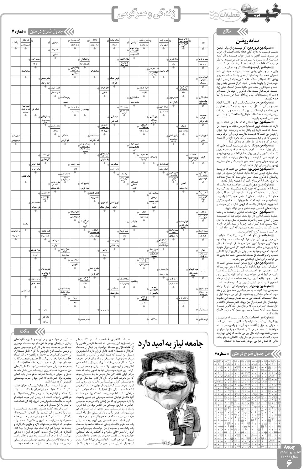 مشاهده صفحه ۶ روزنامه خبرجنوب تاریخ ۷  سال ۱۳۹۹
