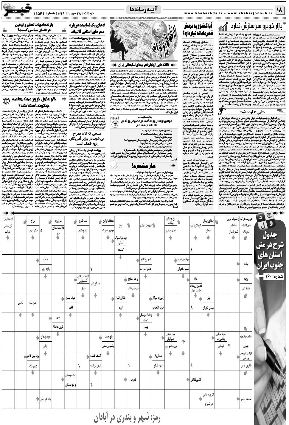 مشاهده صفحه ۱۸ روزنامه خبرجنوب تاریخ ۲۸  سال ۱۳۹۹