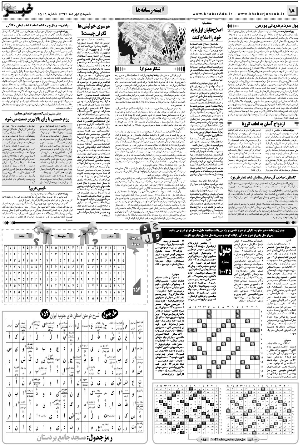 مشاهده صفحه ۱۸ روزنامه خبرجنوب تاریخ ۵  سال ۱۳۹۹