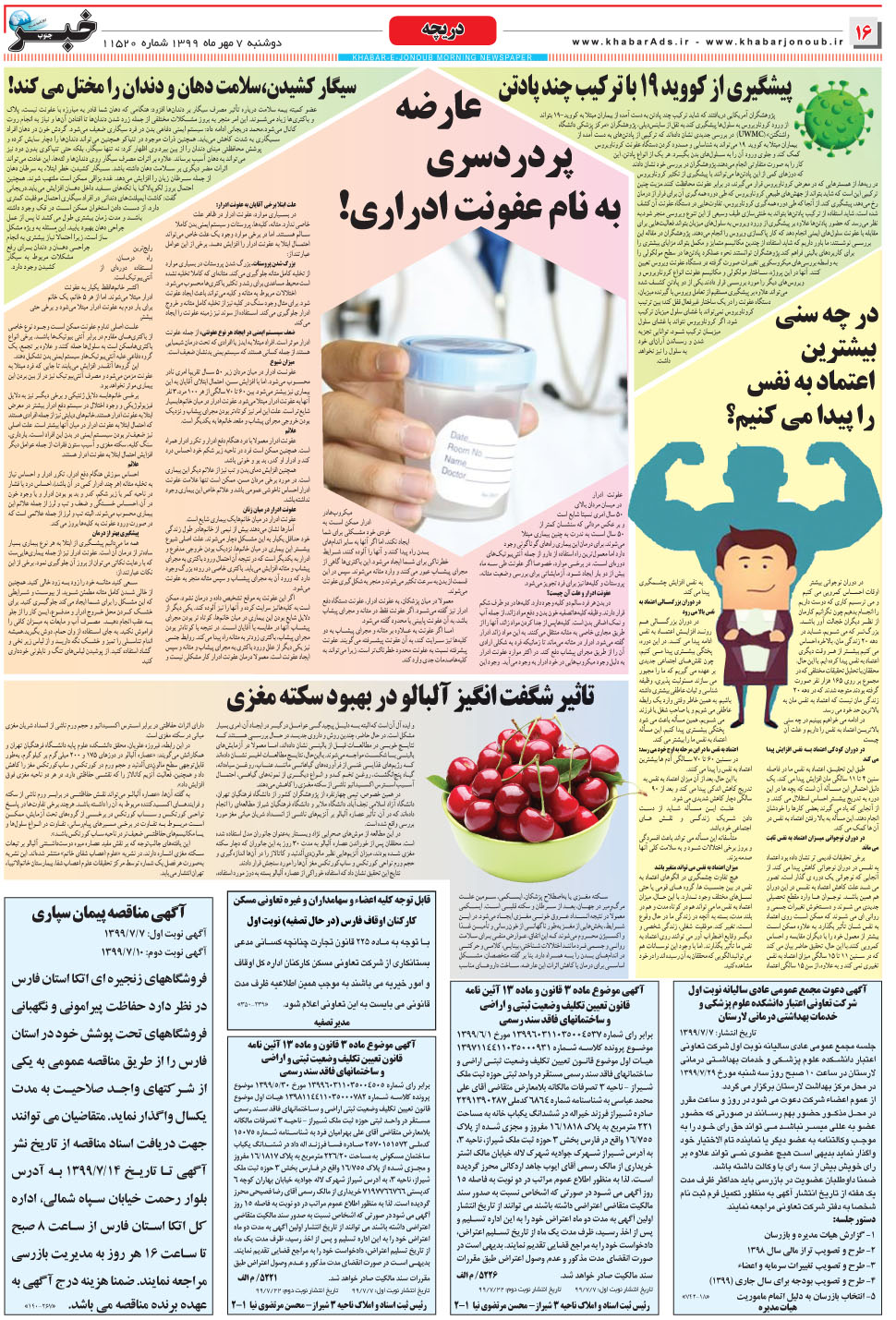 مشاهده صفحه ۱۶ روزنامه خبرجنوب تاریخ ۷  سال ۱۳۹۹