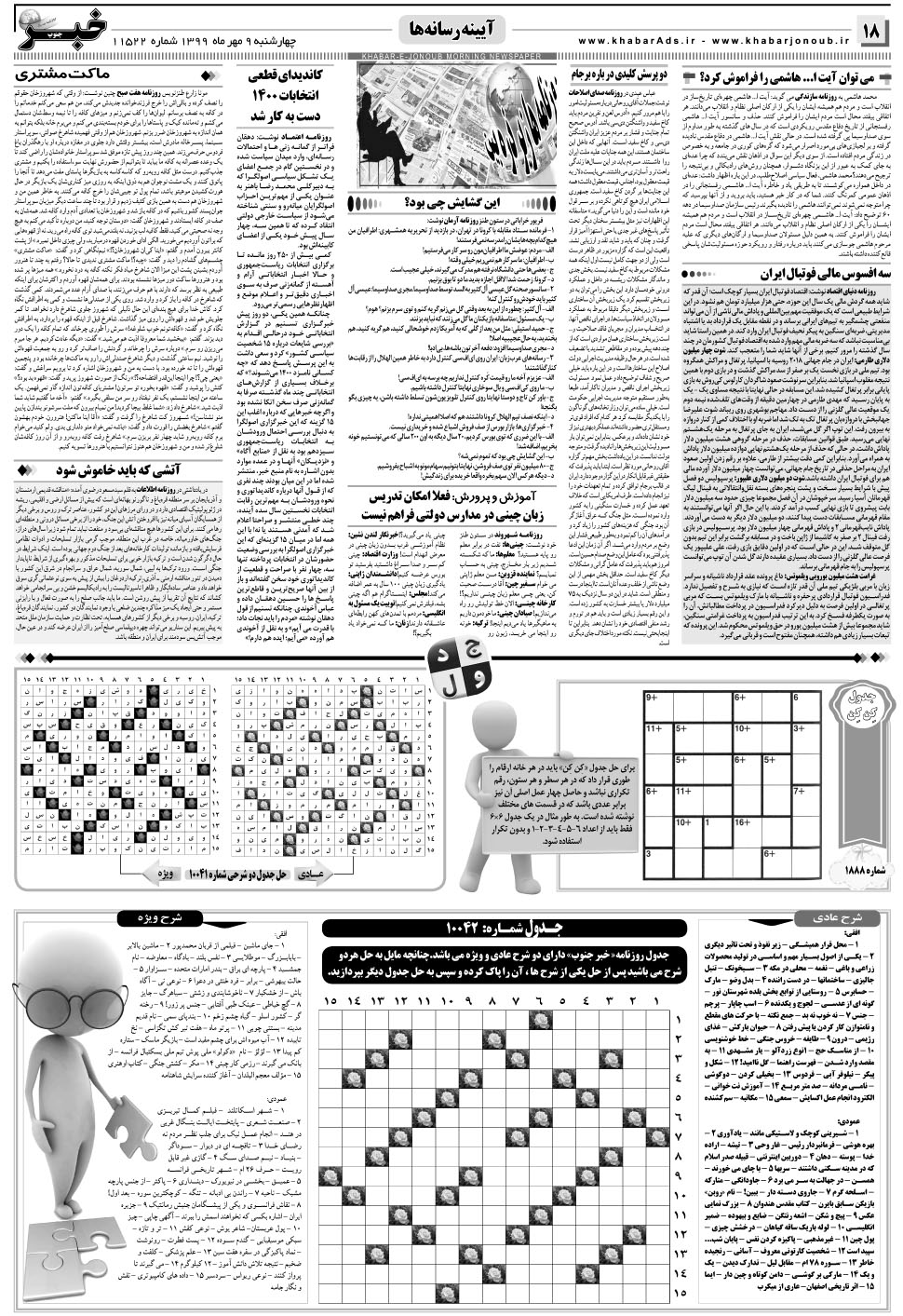مشاهده صفحه ۱۸ روزنامه خبرجنوب تاریخ ۹  سال ۱۳۹۹