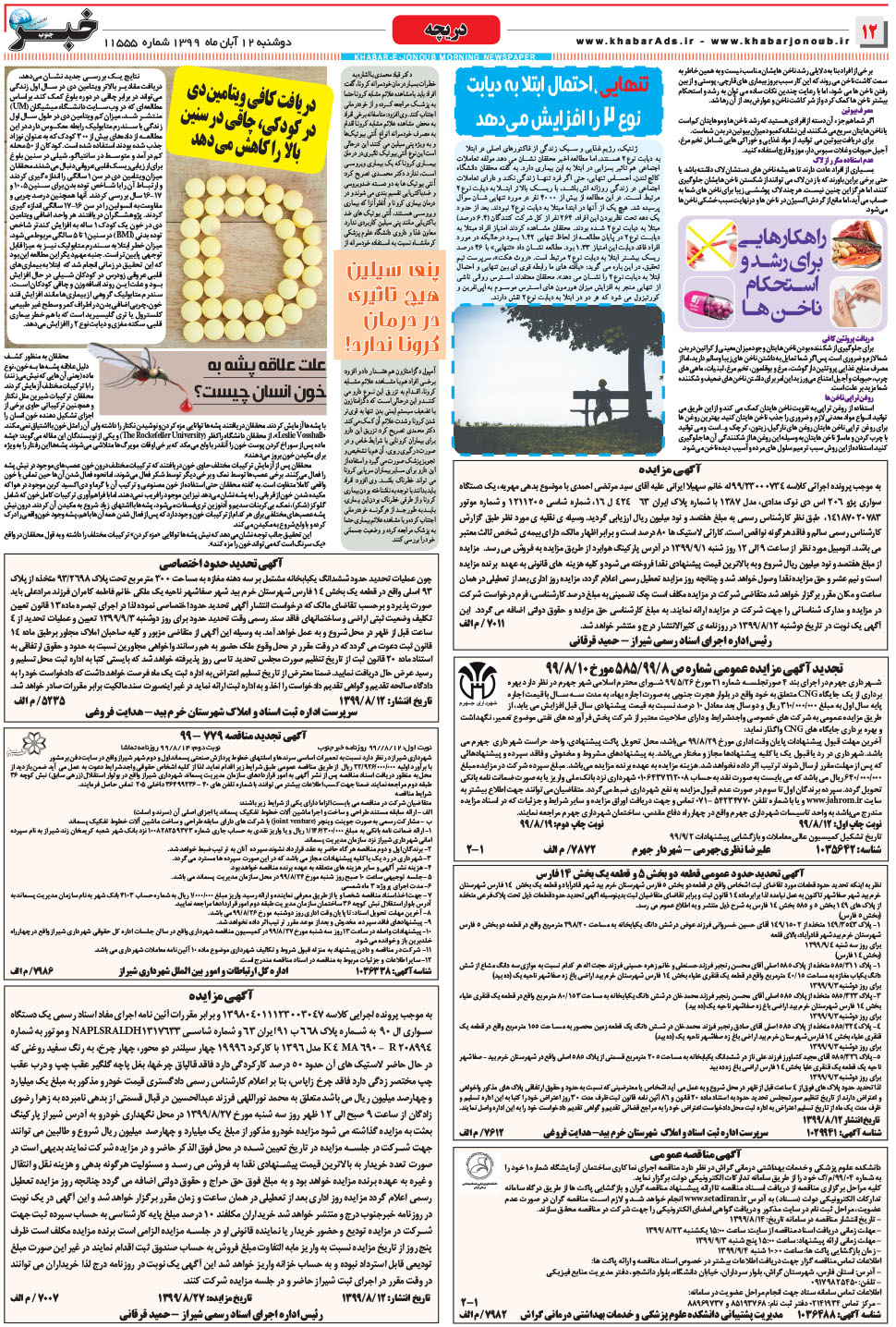 مشاهده صفحه ۱۲ روزنامه خبرجنوب تاریخ ۱۲  سال ۱۳۹۹