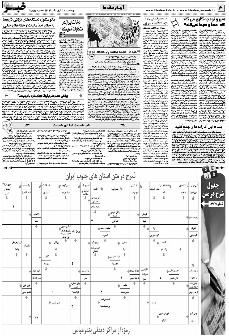 مشاهده صفحه ۱۴ روزنامه خبرجنوب تاریخ ۱۲  سال ۱۳۹۹