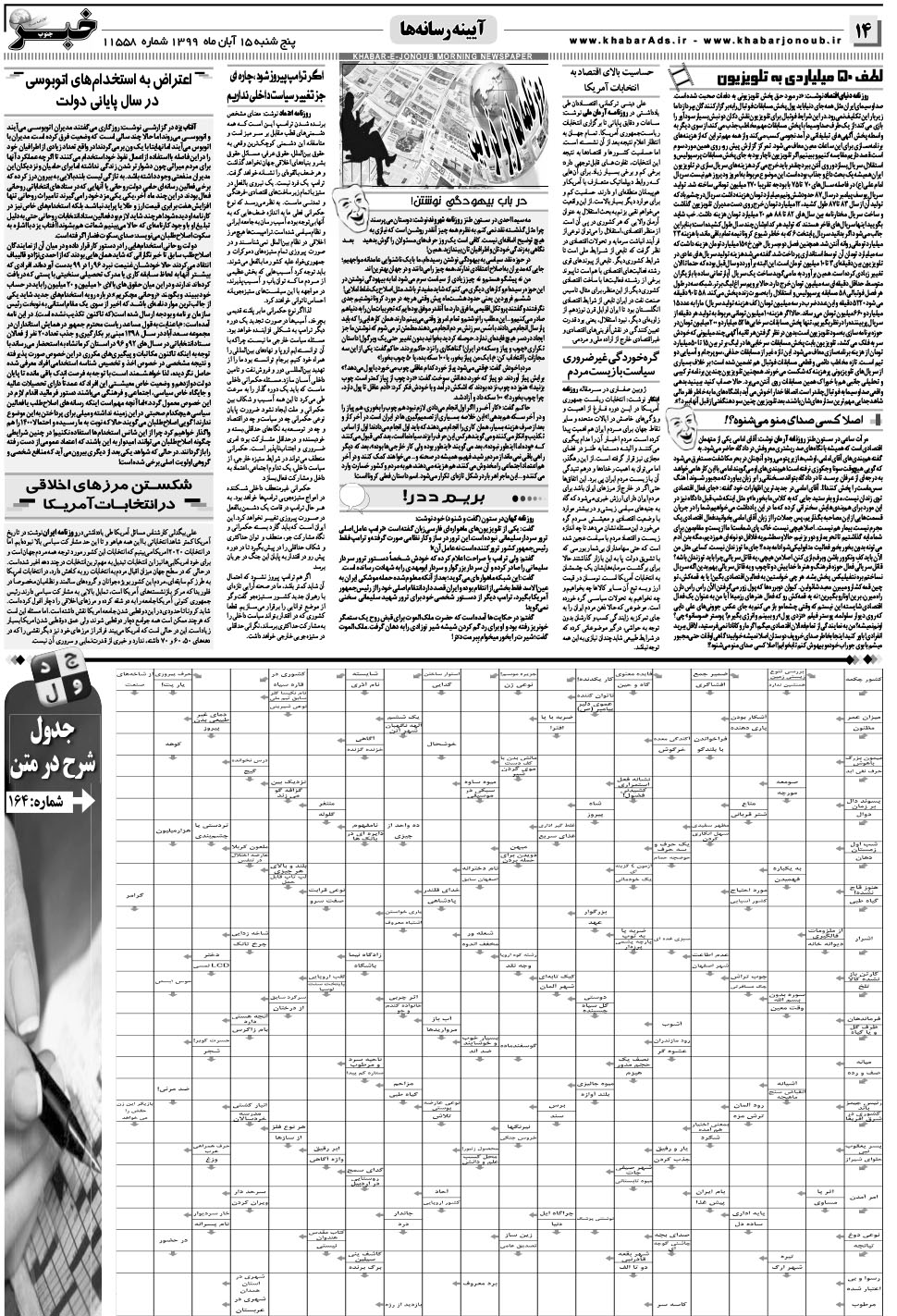 مشاهده صفحه ۱۴ روزنامه خبرجنوب تاریخ ۱۵  سال ۱۳۹۹
