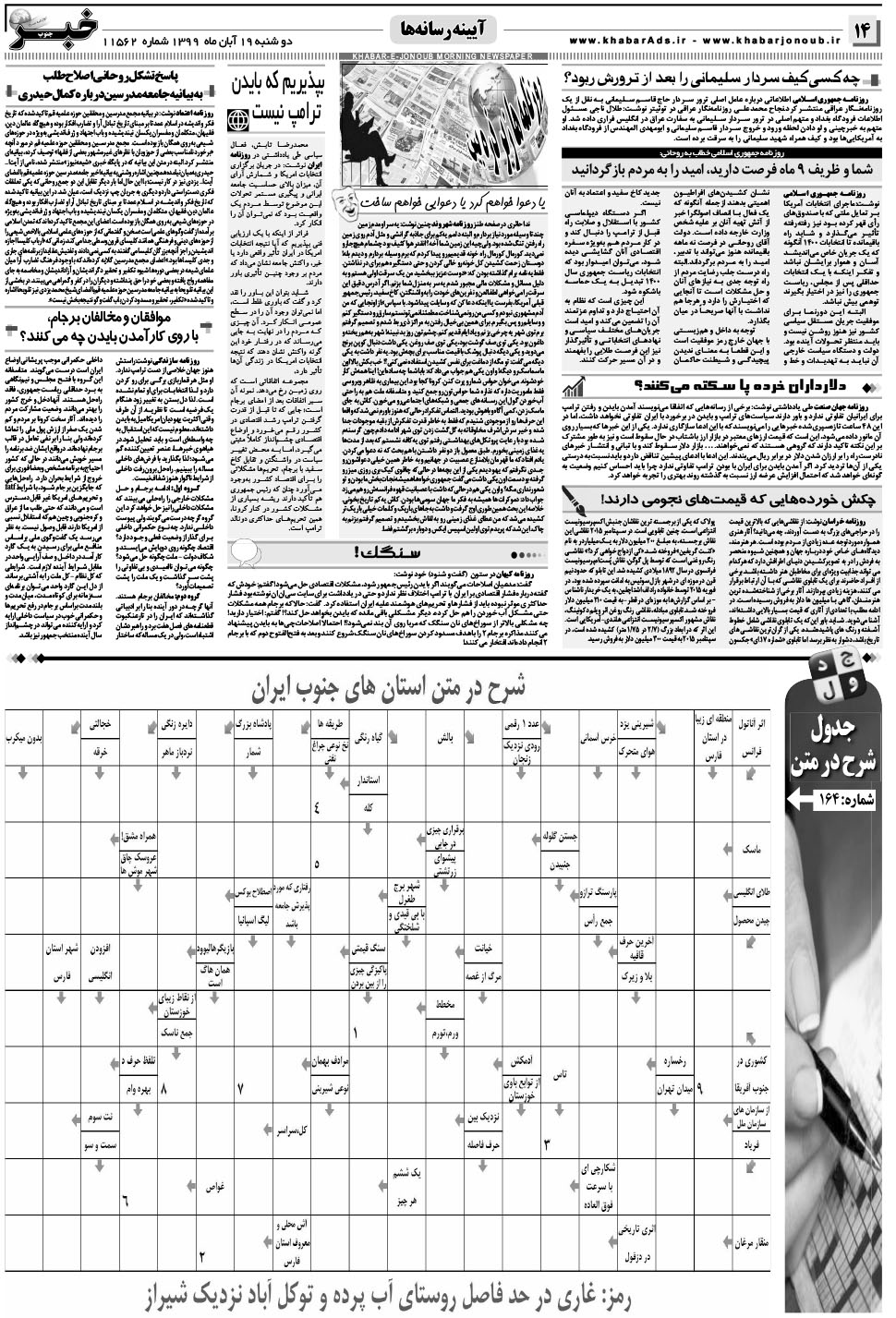 مشاهده صفحه ۱۴ روزنامه خبرجنوب تاریخ ۱۹  سال ۱۳۹۹
