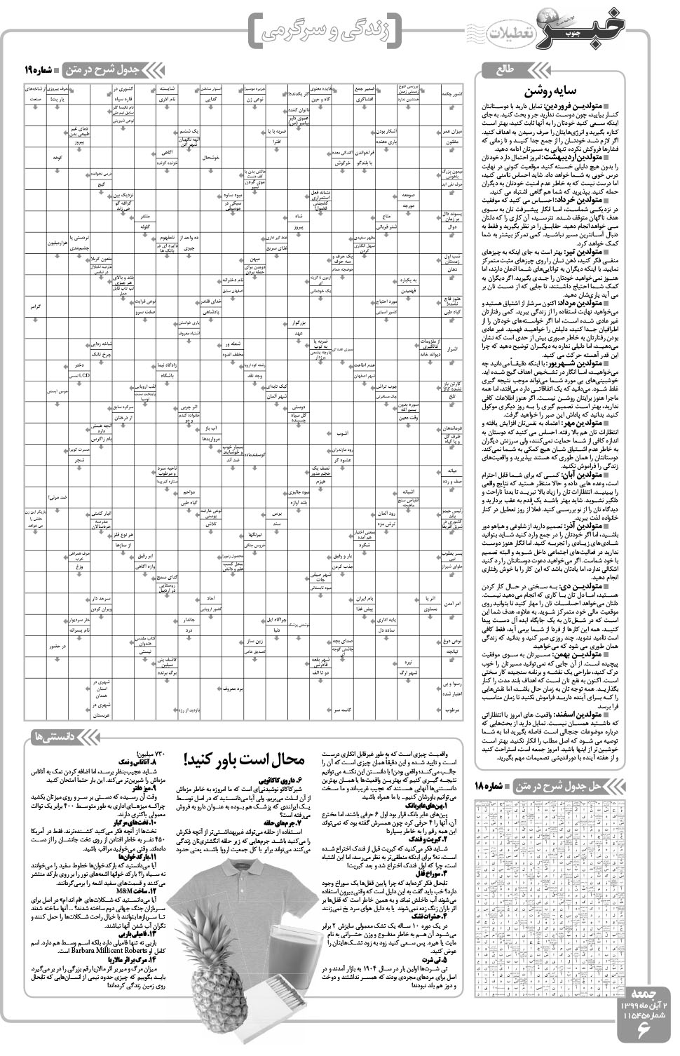 مشاهده صفحه ۶ روزنامه خبرجنوب تاریخ ۲  سال ۱۳۹۹