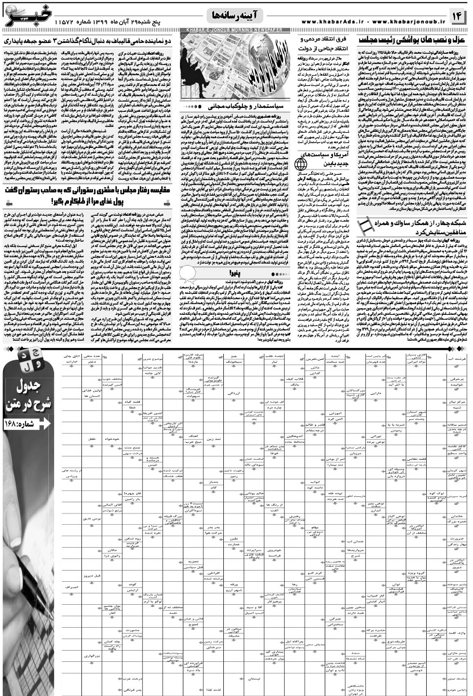 مشاهده صفحه ۱۴ روزنامه خبرجنوب تاریخ ۲۹  سال ۱۳۹۹