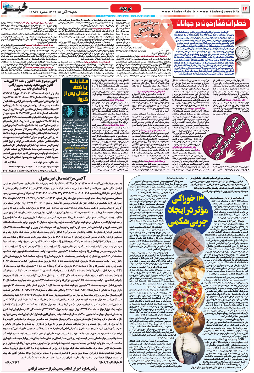 مشاهده صفحه ۱۲ روزنامه خبرجنوب تاریخ ۳  سال ۱۳۹۹