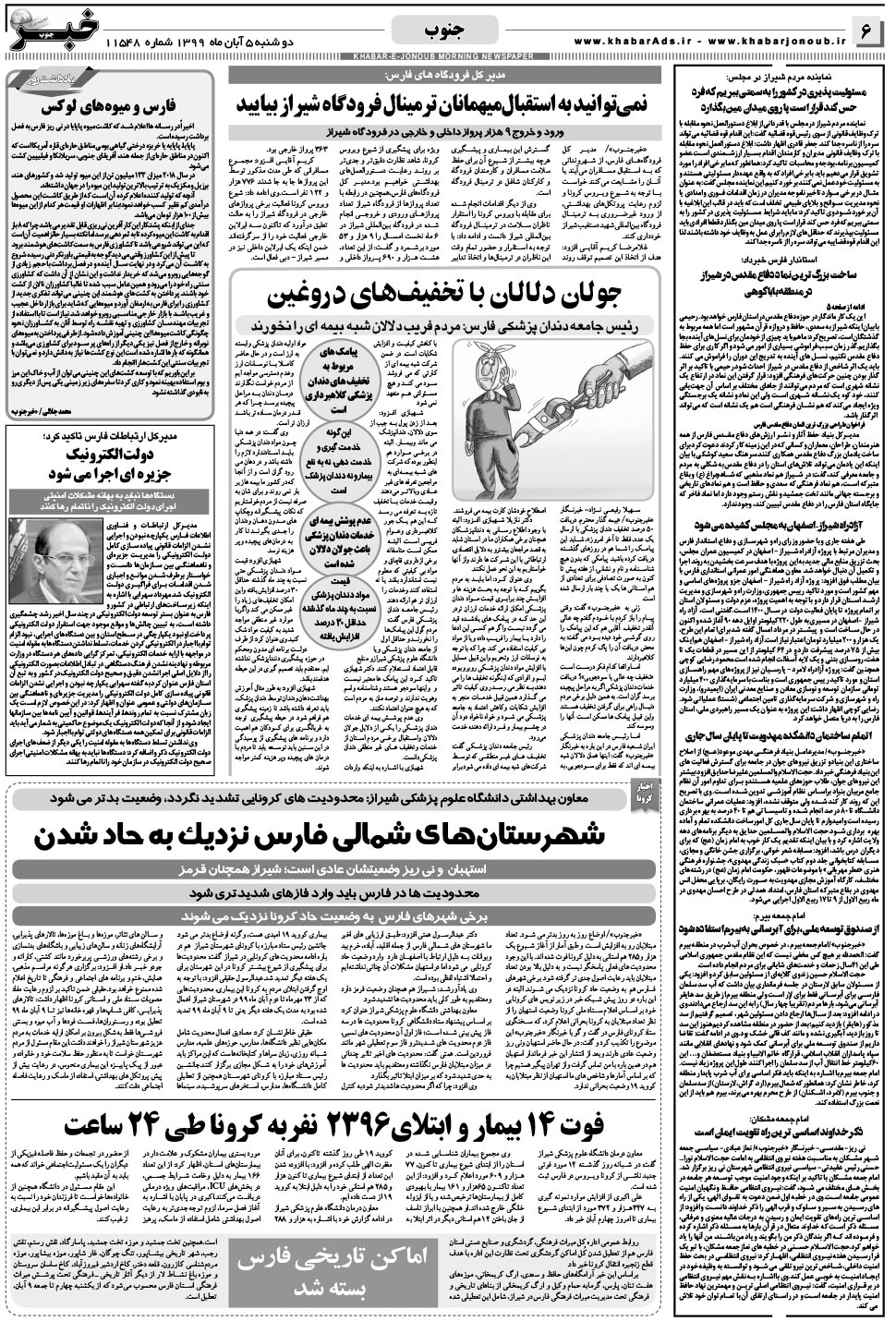 مشاهده صفحه ۶ روزنامه خبرجنوب تاریخ ۵  سال ۱۳۹۹
