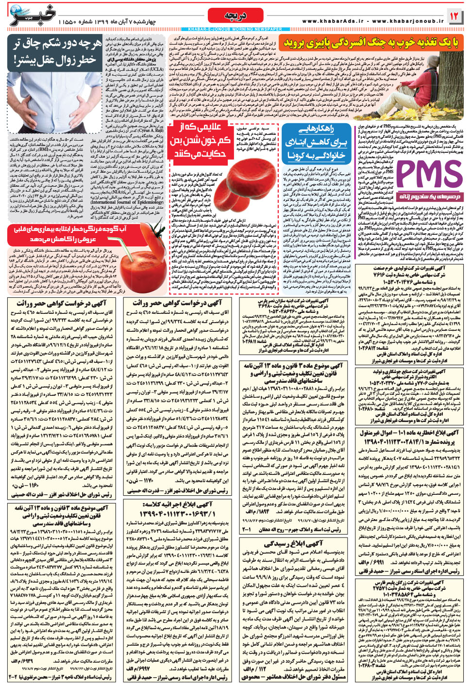 مشاهده صفحه ۱۲ روزنامه خبرجنوب تاریخ ۷  سال ۱۳۹۹