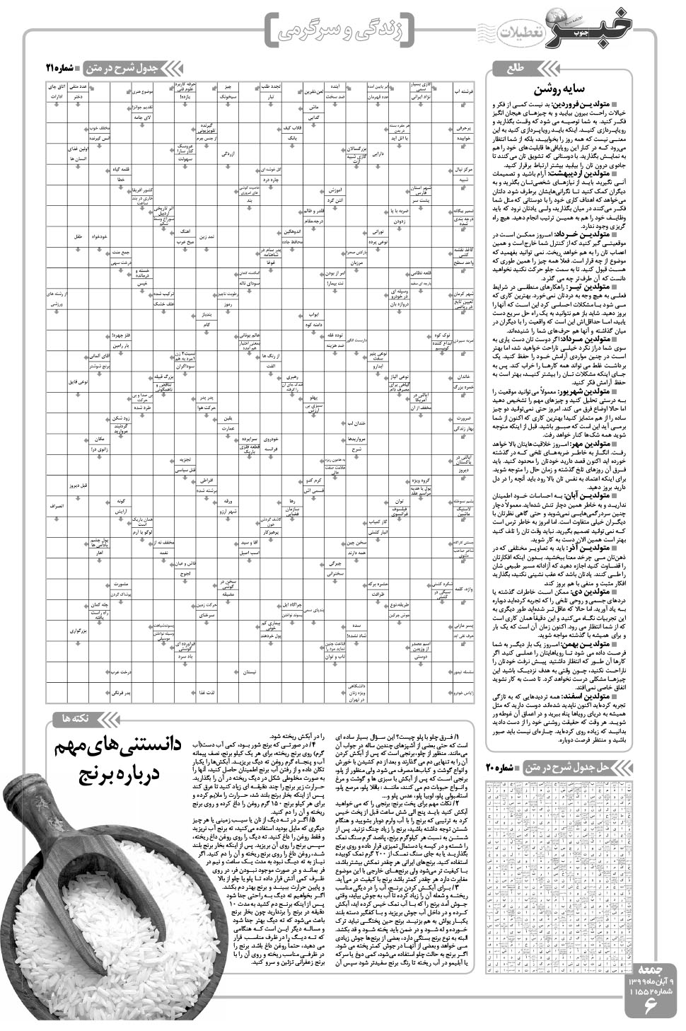 مشاهده صفحه ۶ روزنامه خبرجنوب تاریخ ۹  سال ۱۳۹۹