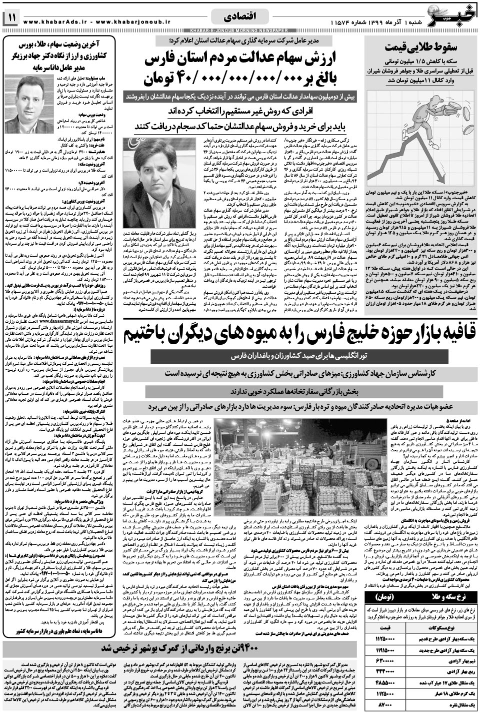 مشاهده صفحه ۱۱ روزنامه خبرجنوب تاریخ ۱  سال ۱۳۹۹