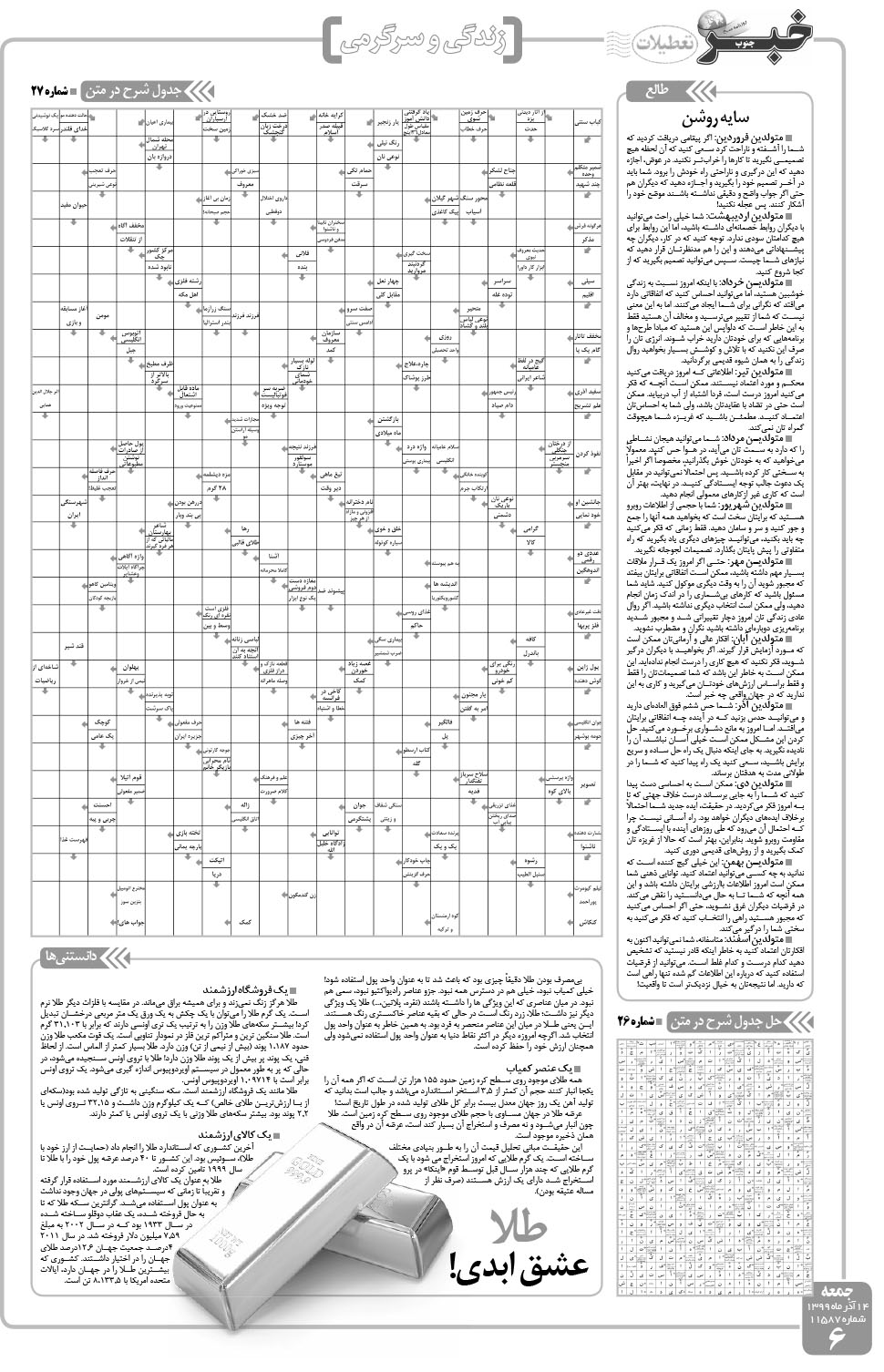 مشاهده صفحه ۶ روزنامه خبرجنوب تاریخ ۱۴  سال ۱۳۹۹