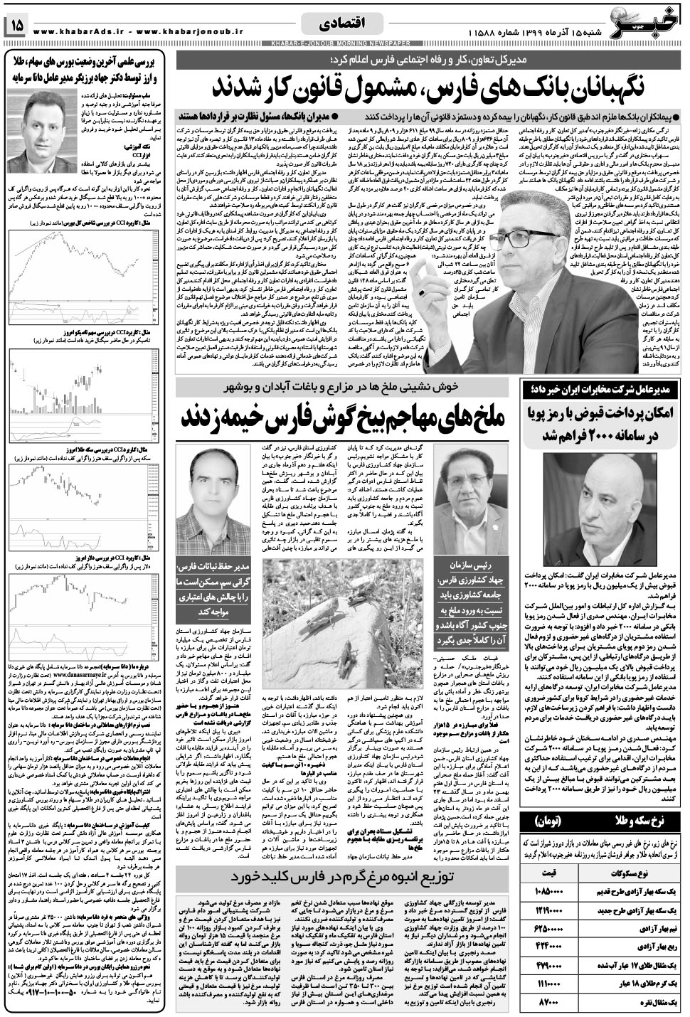 مشاهده صفحه ۱۵ روزنامه خبرجنوب تاریخ ۱۵  سال ۱۳۹۹