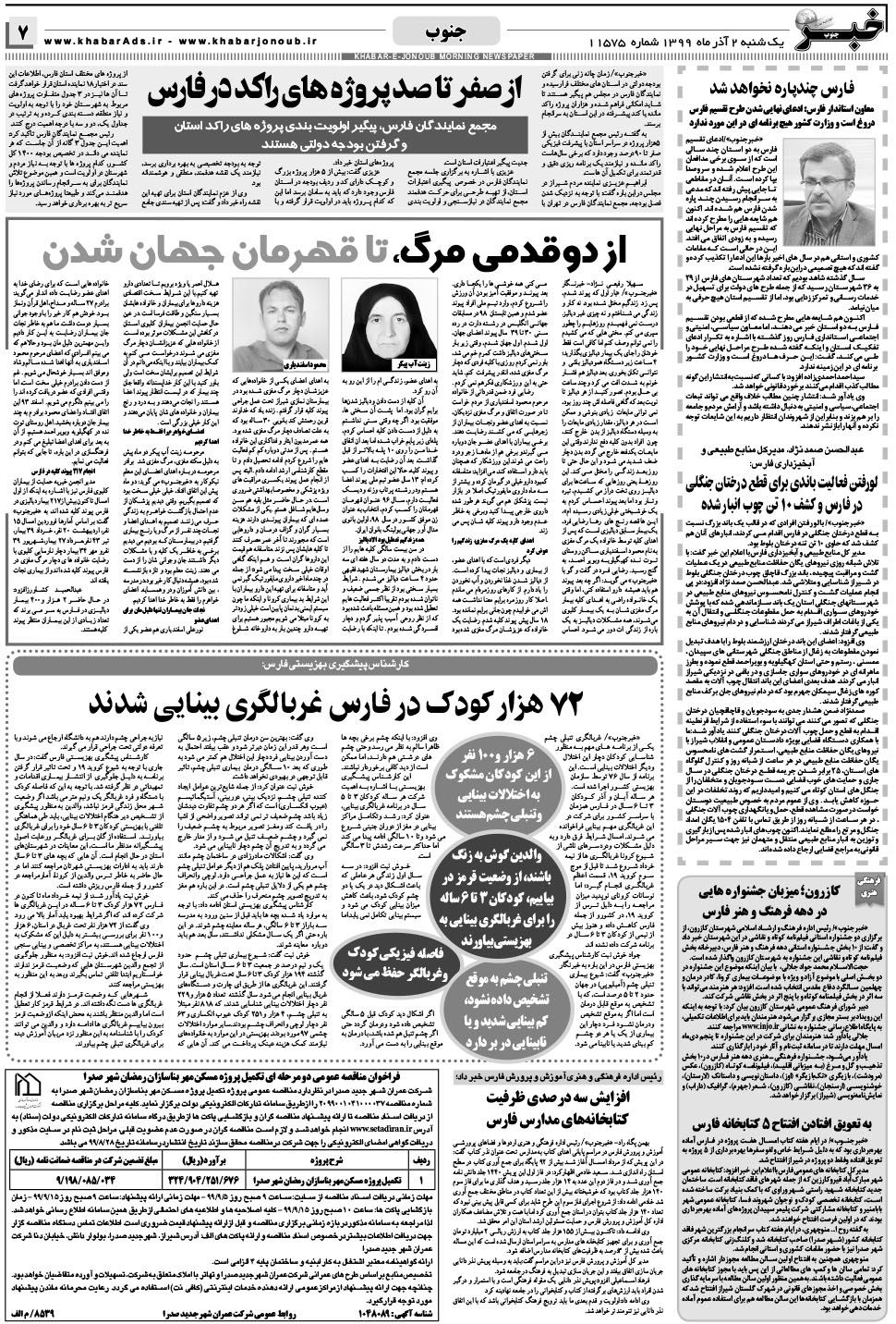مشاهده صفحه ۷ روزنامه خبرجنوب تاریخ ۲  سال ۱۳۹۹