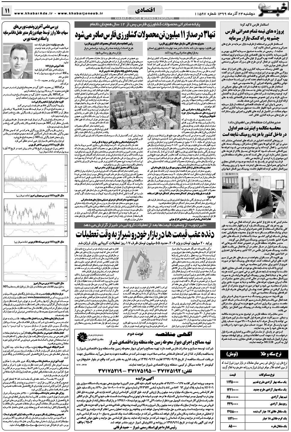 مشاهده صفحه ۱۱ روزنامه خبرجنوب تاریخ ۲۴  سال ۱۳۹۹