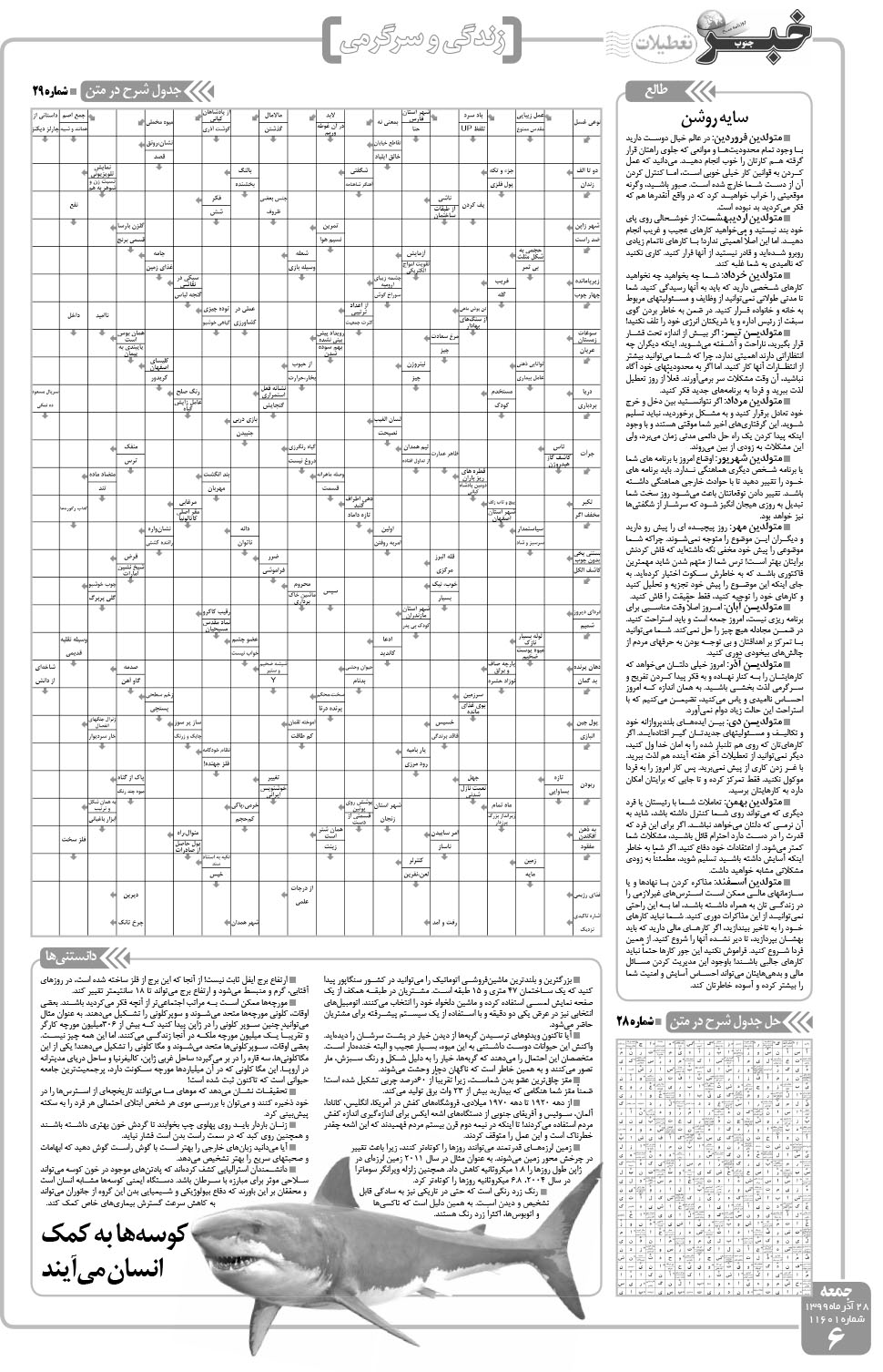 مشاهده صفحه ۶ روزنامه خبرجنوب تاریخ ۲۸  سال ۱۳۹۹