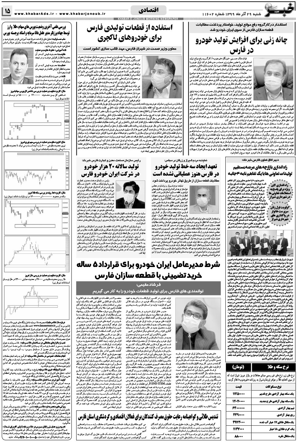 مشاهده صفحه ۱۵ روزنامه خبرجنوب تاریخ ۲۹  سال ۱۳۹۹
