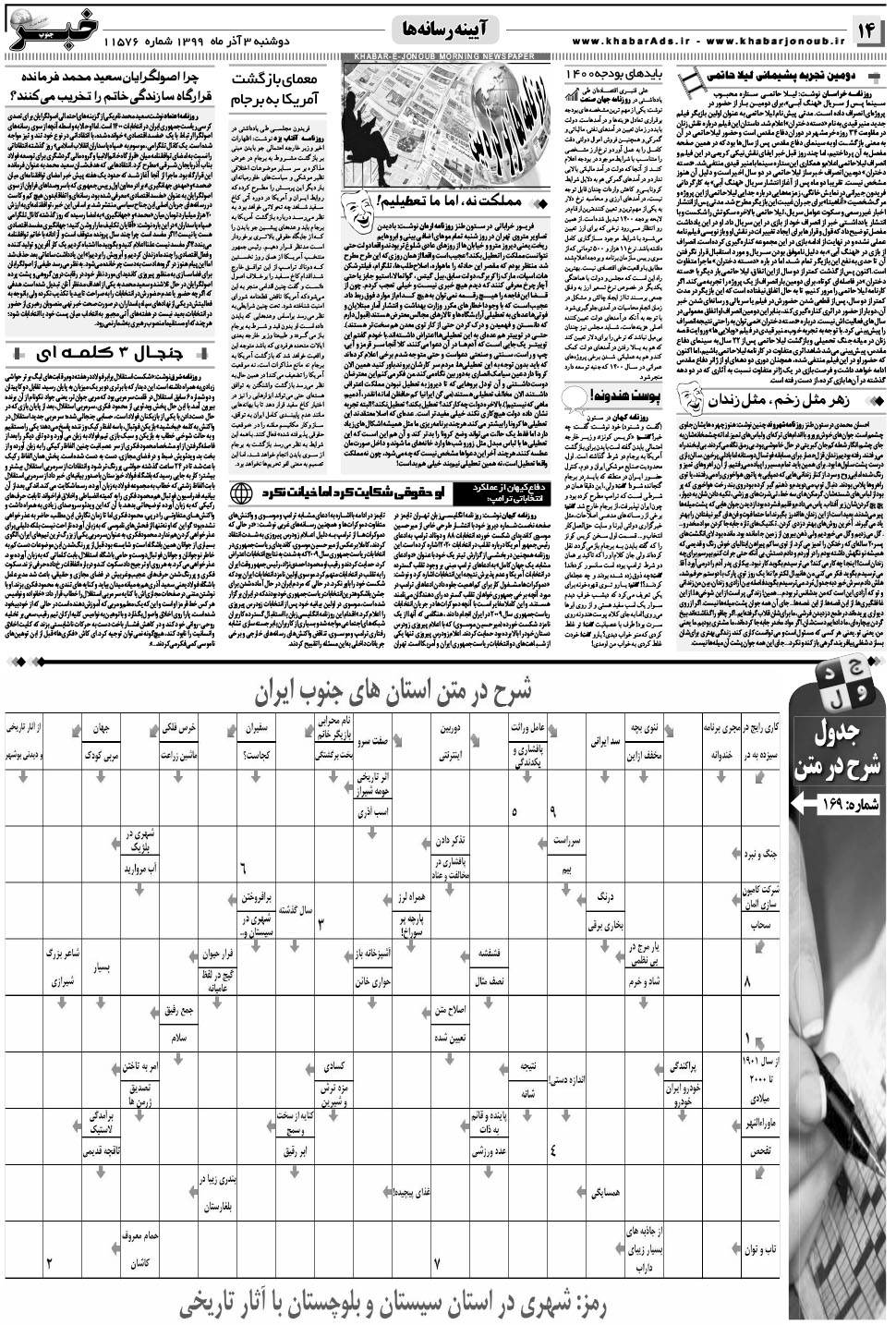 مشاهده صفحه ۱۴ روزنامه خبرجنوب تاریخ ۳  سال ۱۳۹۹