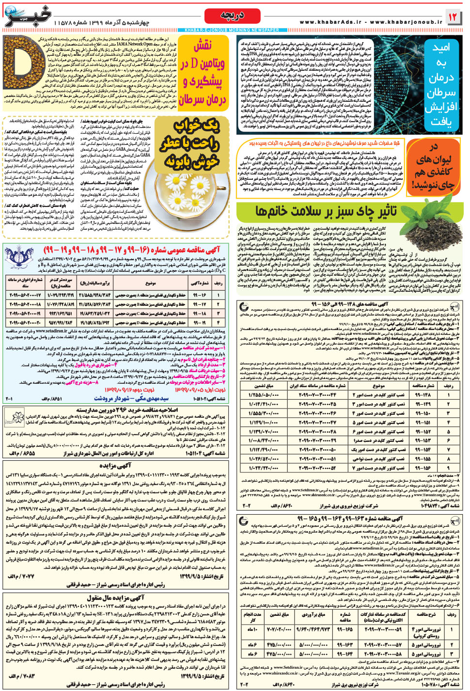مشاهده صفحه ۱۲ روزنامه خبرجنوب تاریخ ۵  سال ۱۳۹۹