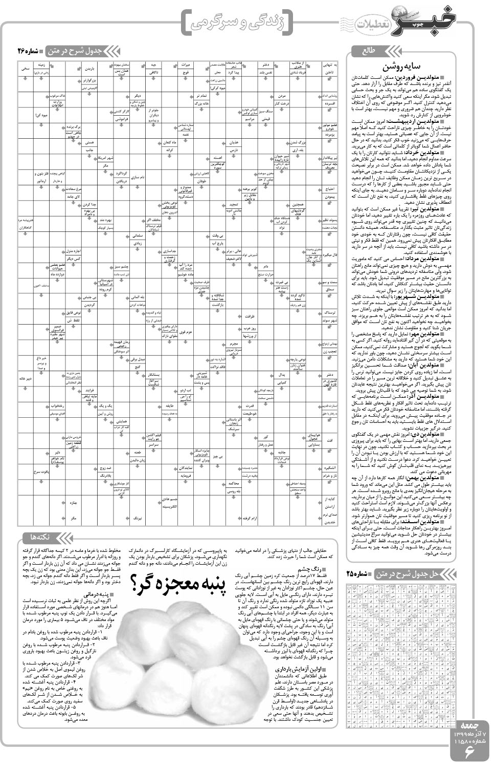 مشاهده صفحه ۶ روزنامه خبرجنوب تاریخ ۷  سال ۱۳۹۹