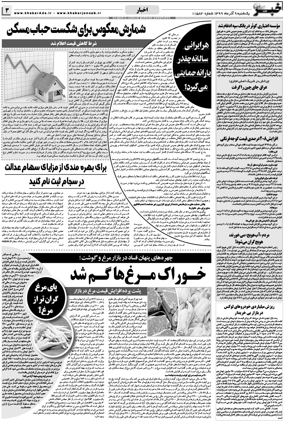 مشاهده صفحه ۳ روزنامه خبرجنوب تاریخ ۹  سال ۱۳۹۹