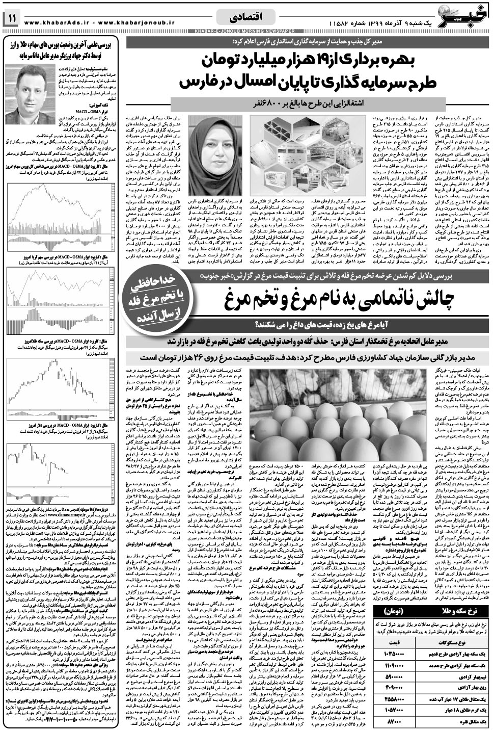 مشاهده صفحه ۱۱ روزنامه خبرجنوب تاریخ ۹  سال ۱۳۹۹